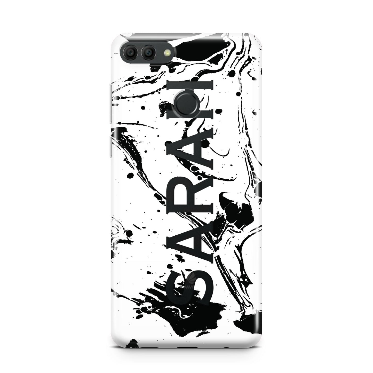 Personalised Clear Name Black Swirl Marble Custom Huawei Y9 2018