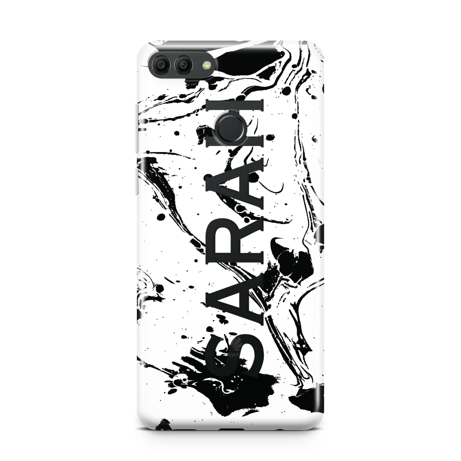 Personalised Clear Name Black Swirl Marble Custom Huawei Y9 2018