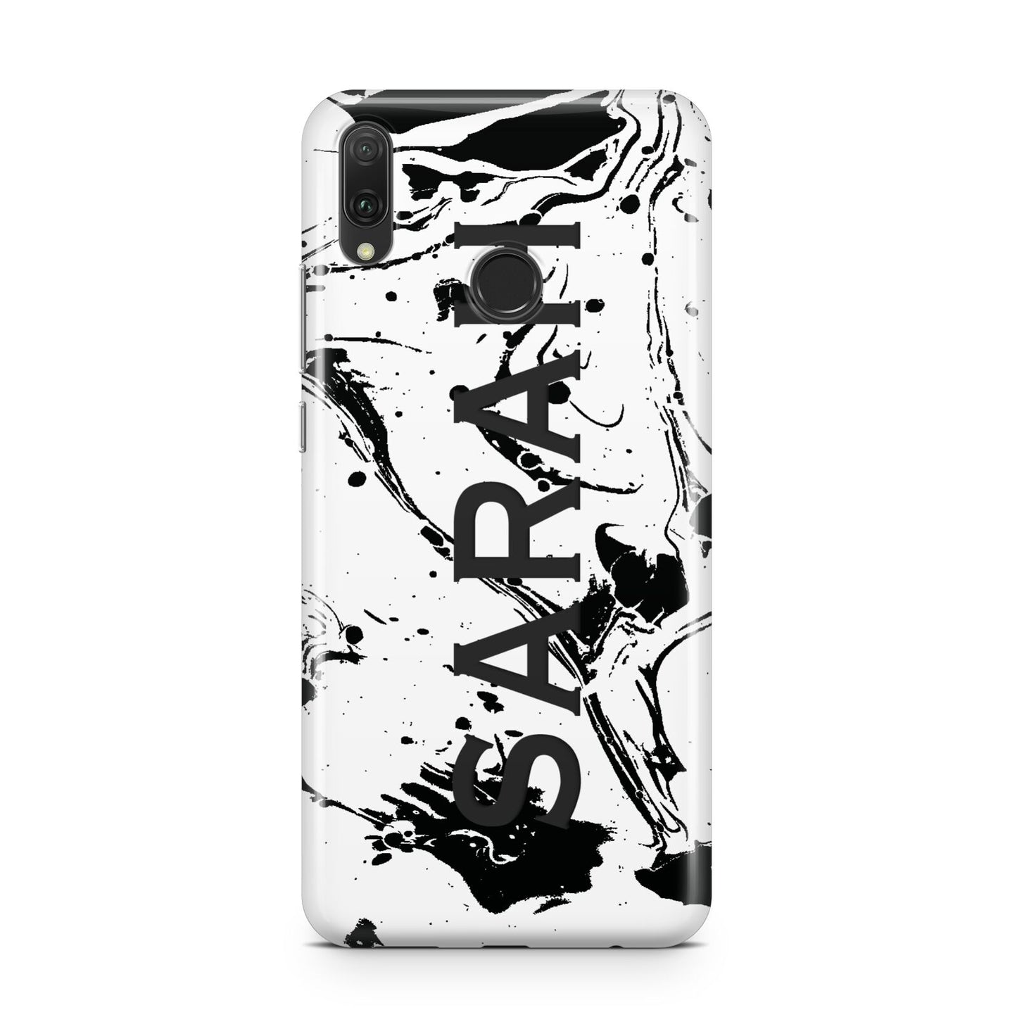 Personalised Clear Name Black Swirl Marble Custom Huawei Y9 2019