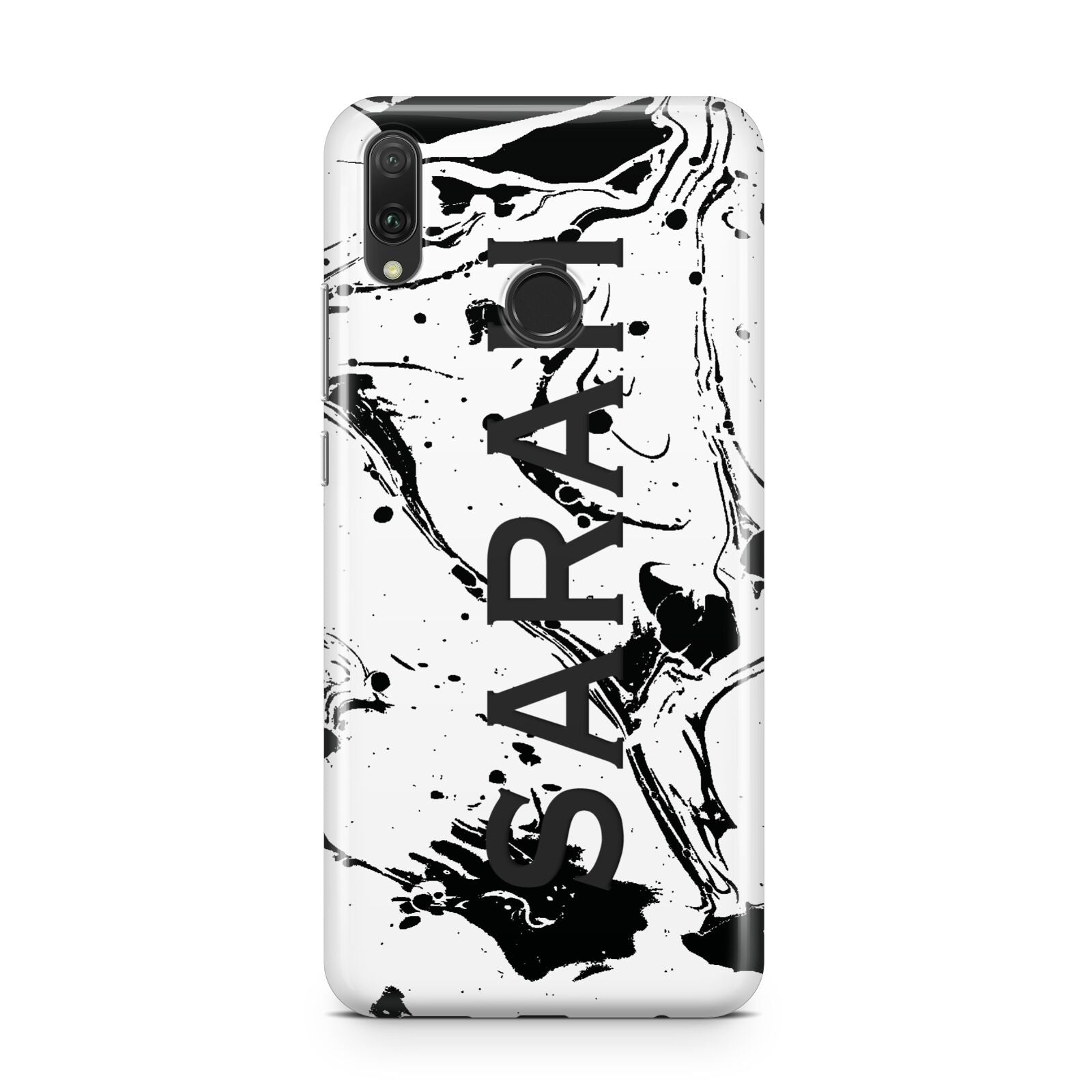 Personalised Clear Name Black Swirl Marble Custom Huawei Y9 2019