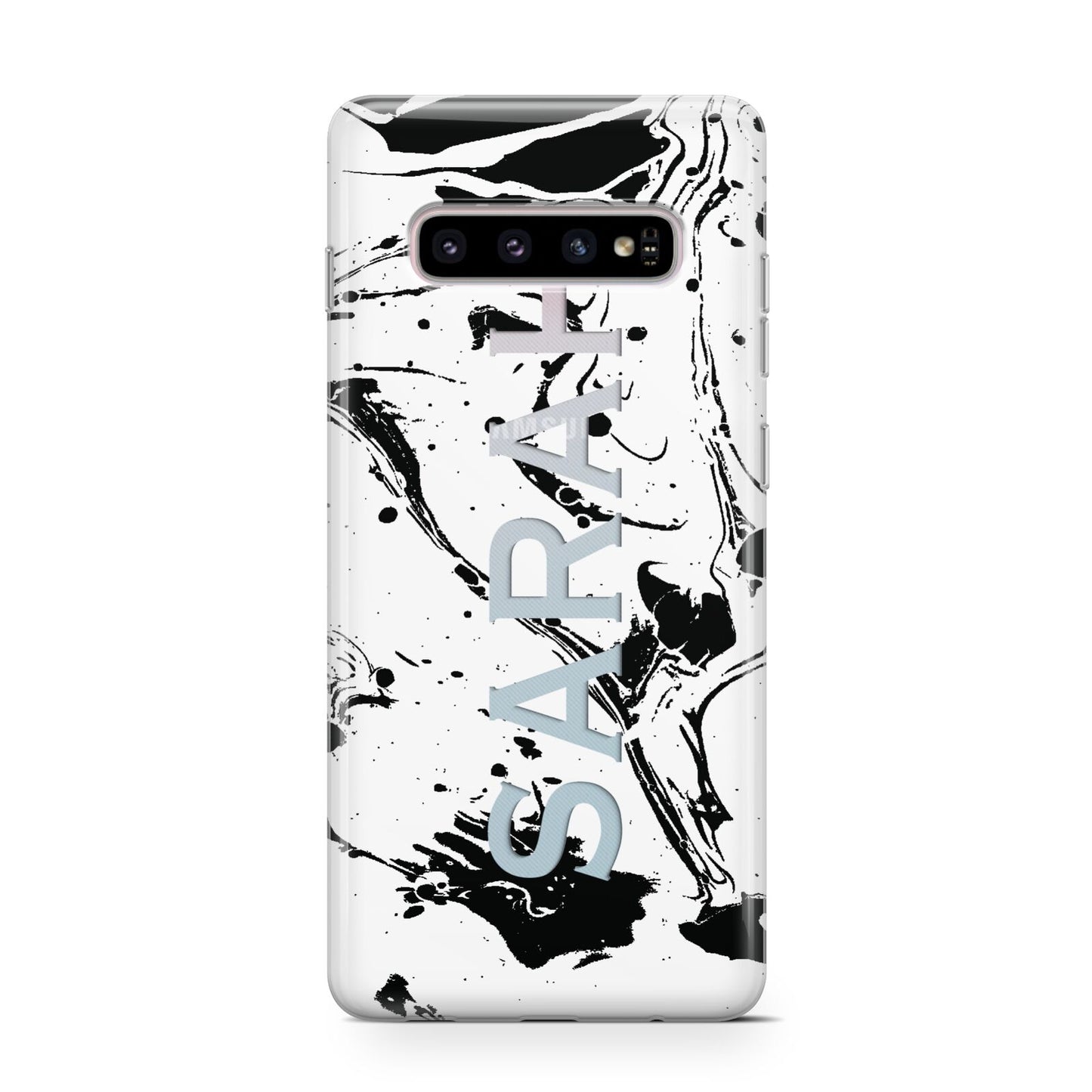 Personalised Clear Name Black Swirl Marble Custom Protective Samsung Galaxy Case