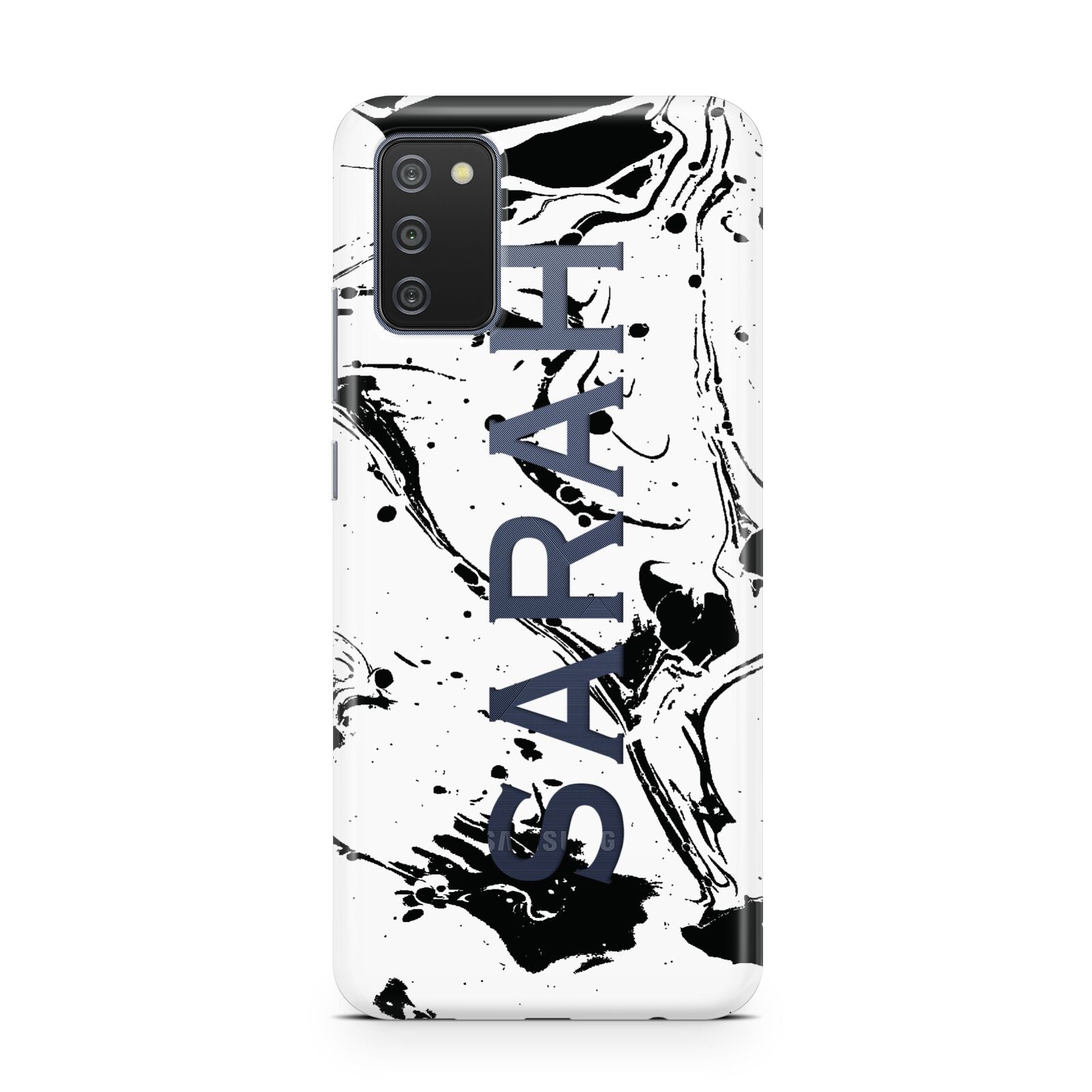 Personalised Clear Name Black Swirl Marble Custom Samsung A02s Case