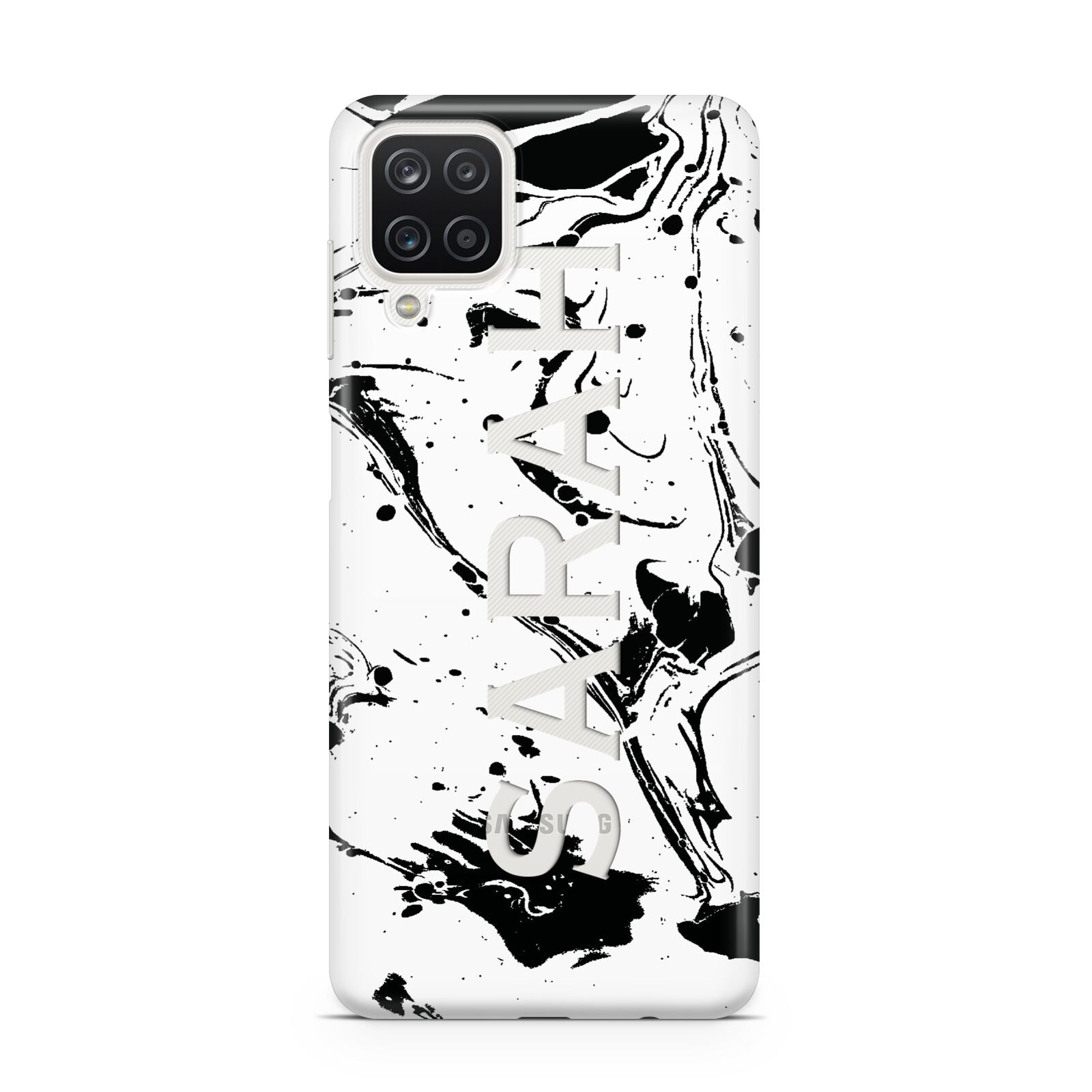 Personalised Clear Name Black Swirl Marble Custom Samsung A12 Case