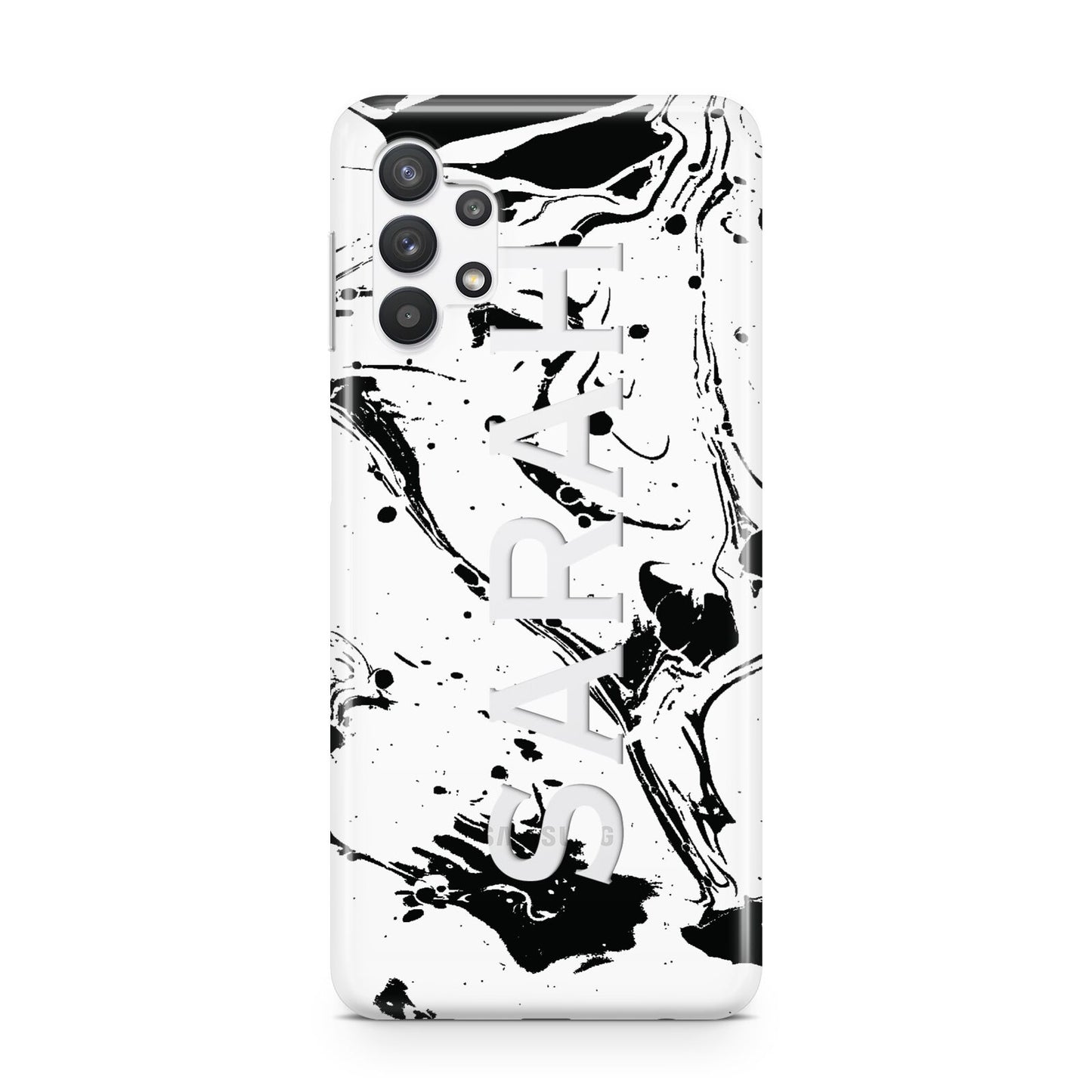 Personalised Clear Name Black Swirl Marble Custom Samsung A32 5G Case