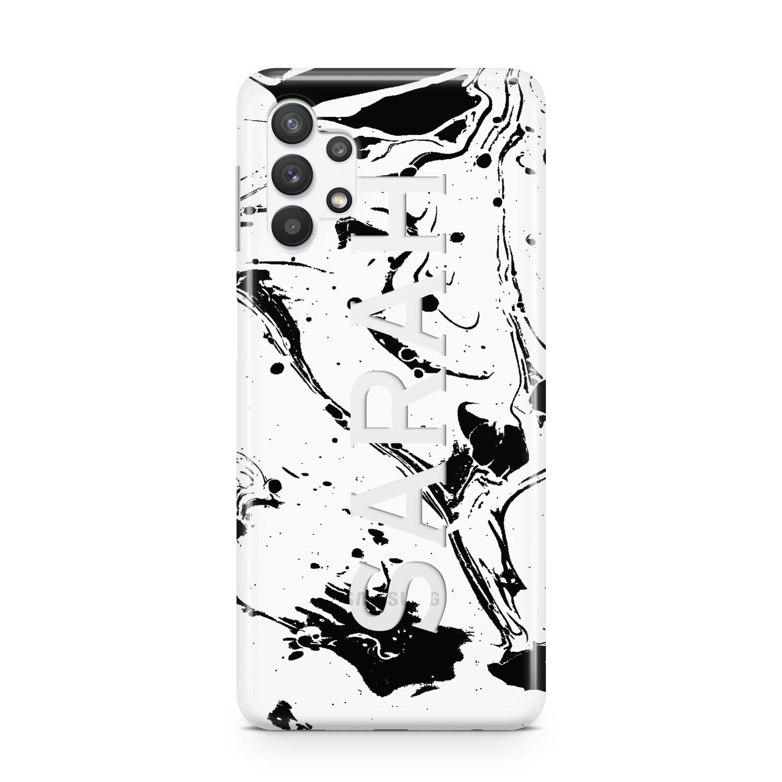 Personalised Clear Name Black Swirl Marble Custom Samsung A32 5G Case