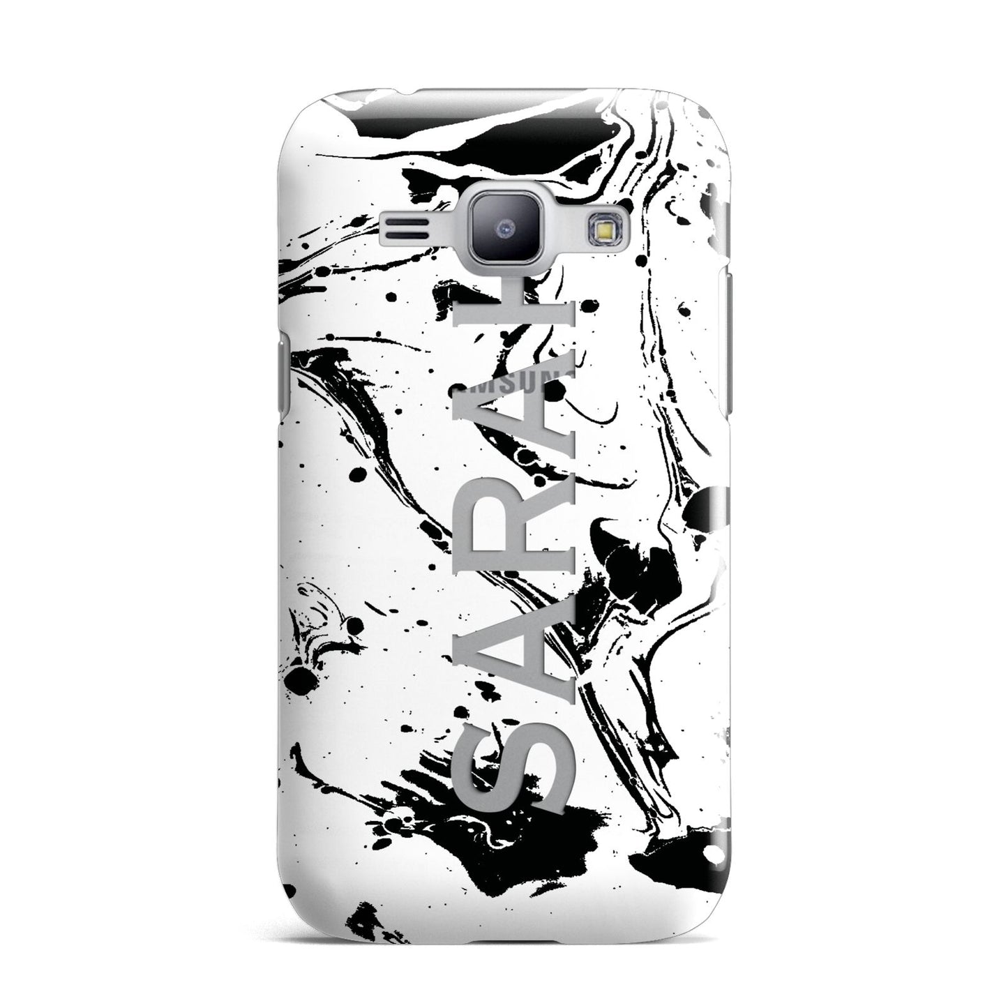 Personalised Clear Name Black Swirl Marble Custom Samsung Galaxy J1 2015 Case