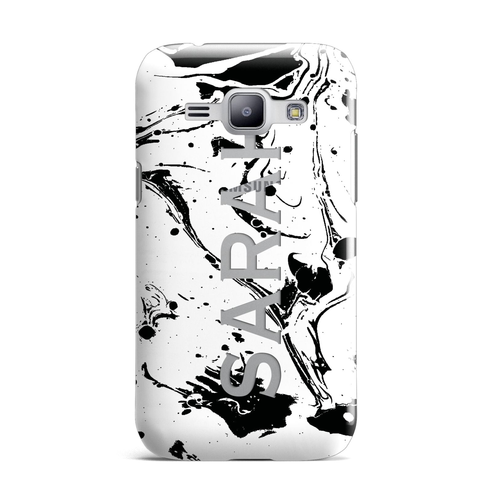 Personalised Clear Name Black Swirl Marble Custom Samsung Galaxy J1 2015 Case