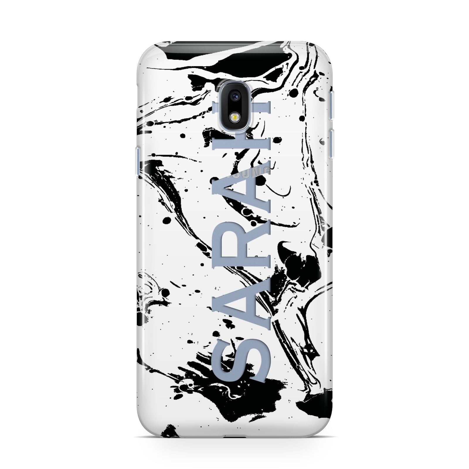 Personalised Clear Name Black Swirl Marble Custom Samsung Galaxy J3 2017 Case