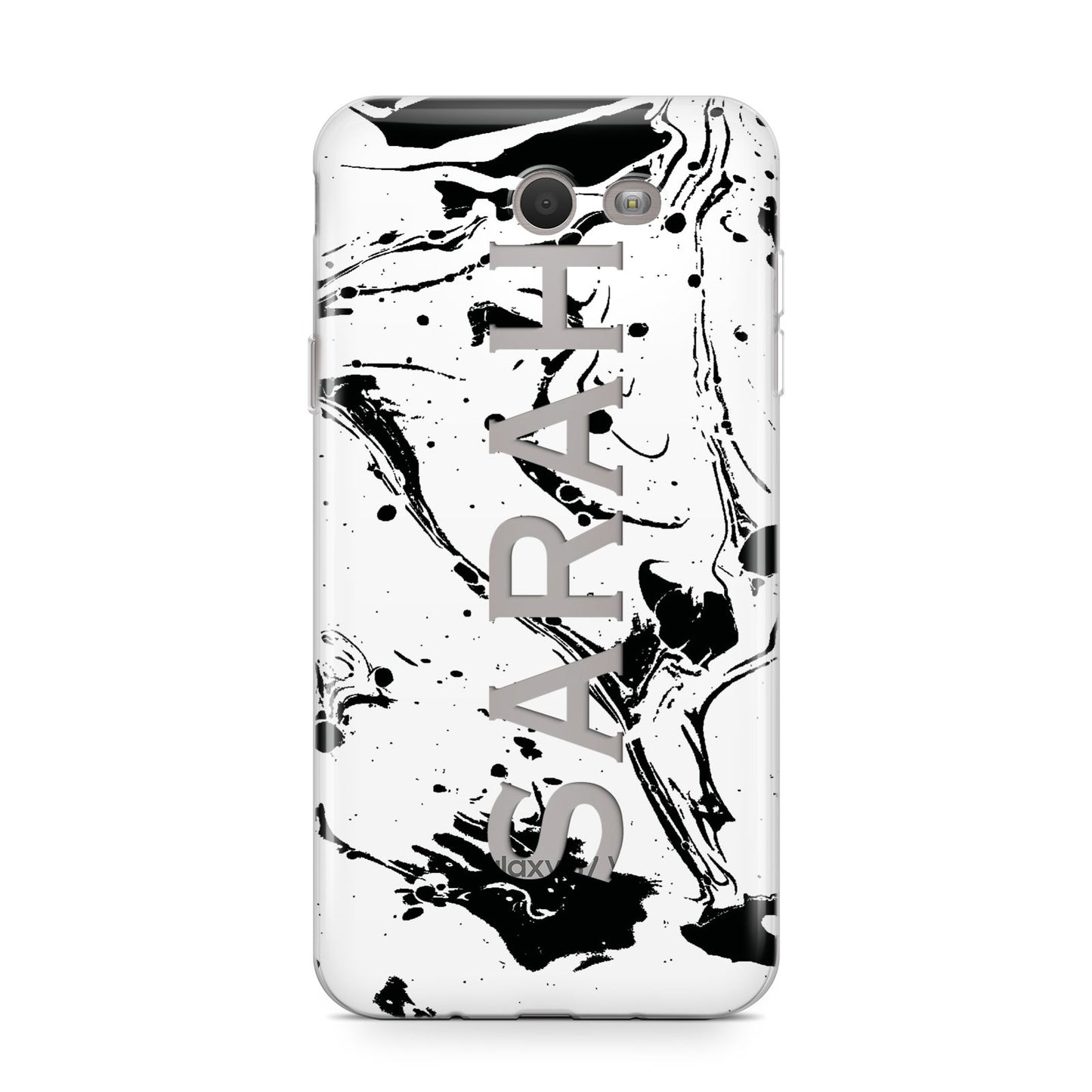 Personalised Clear Name Black Swirl Marble Custom Samsung Galaxy J7 2017 Case