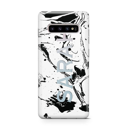 Personalised Clear Name Black Swirl Marble Custom Samsung Galaxy S10 Case