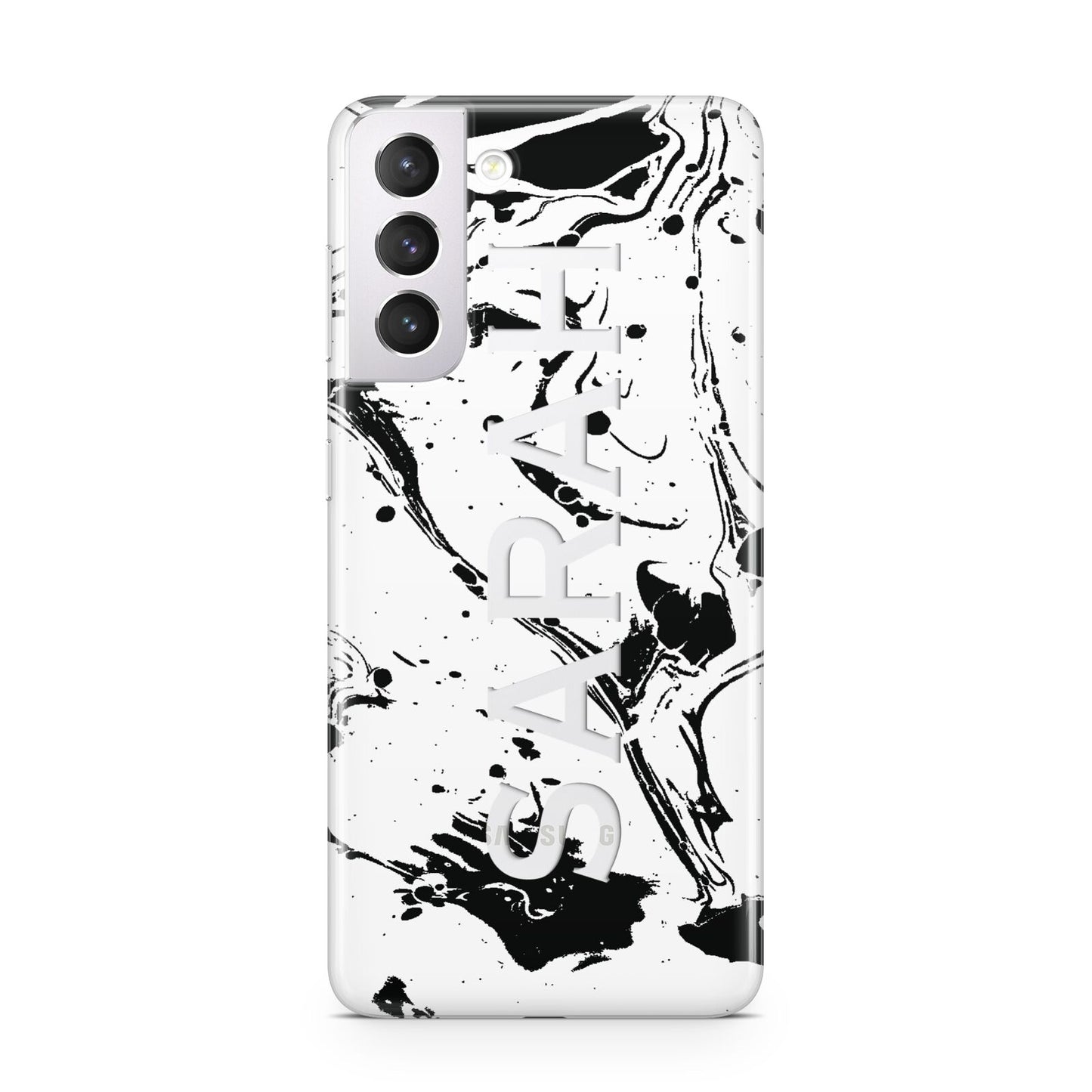 Personalised Clear Name Black Swirl Marble Custom Samsung S21 Case