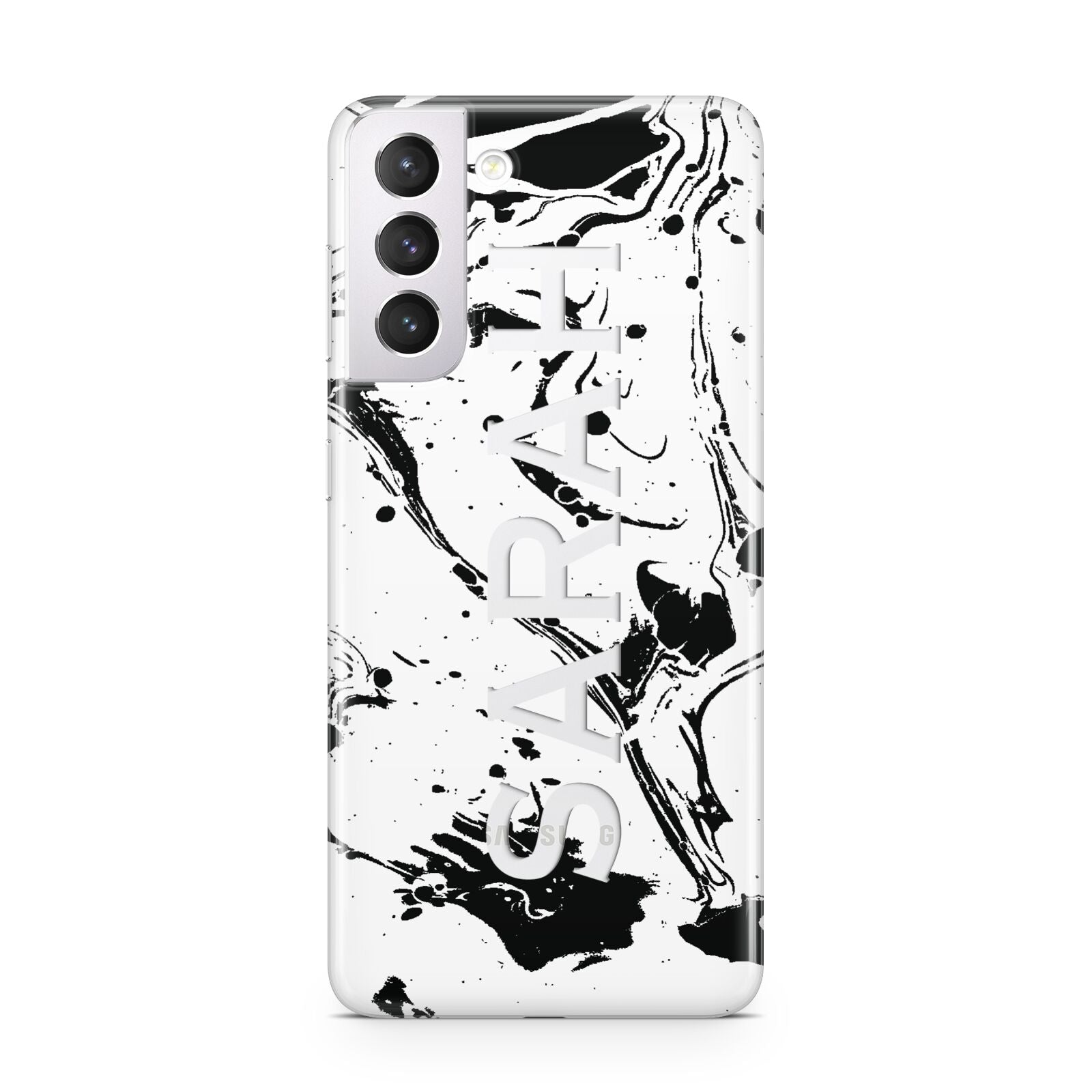 Personalised Clear Name Black Swirl Marble Custom Samsung S21 Case