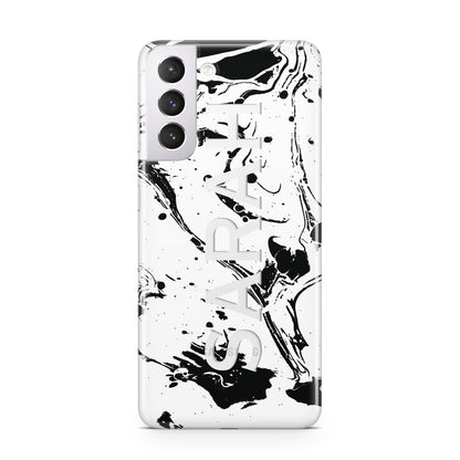 Personalised Clear Name Black Swirl Marble Custom Samsung S21 Case