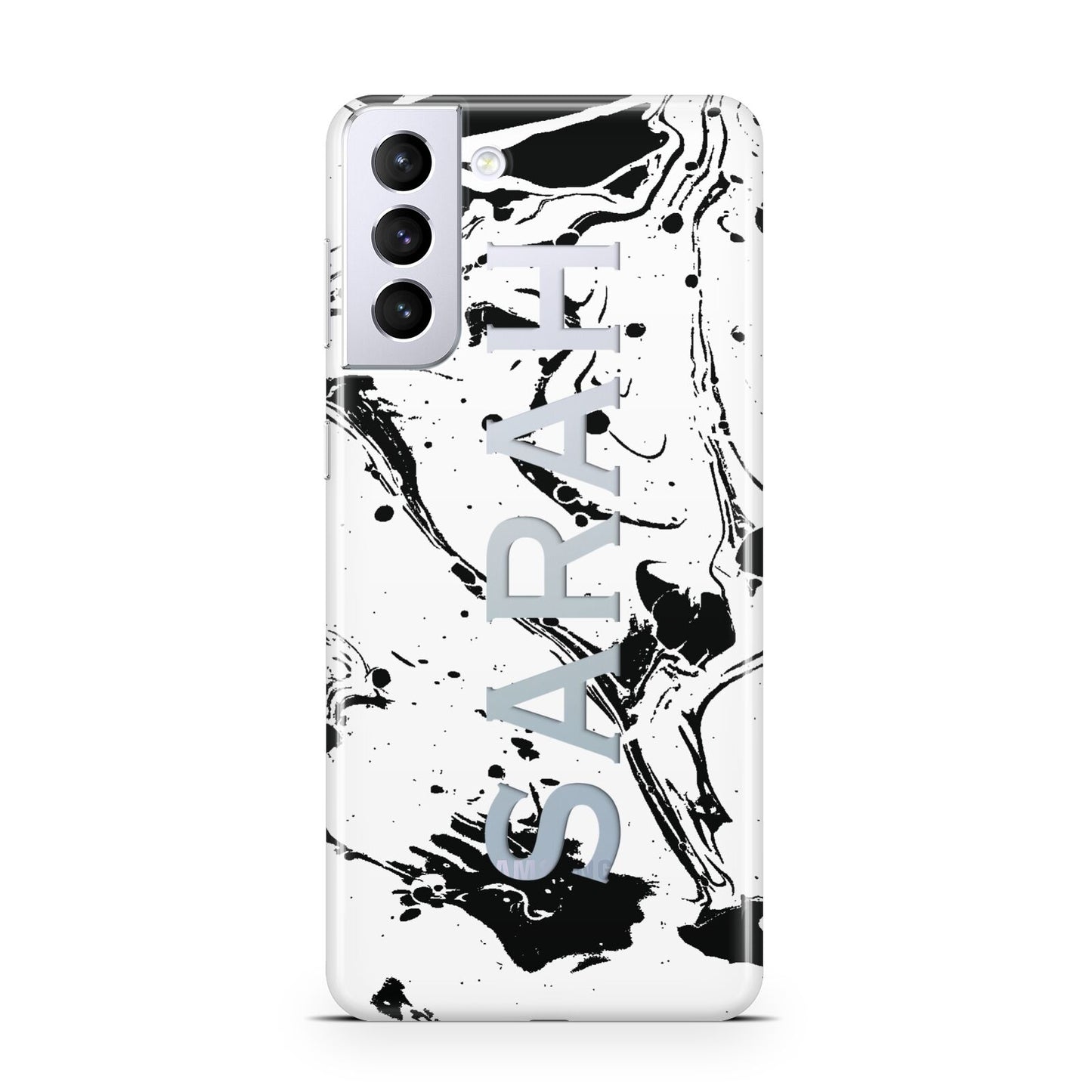 Personalised Clear Name Black Swirl Marble Custom Samsung S21 Plus Case
