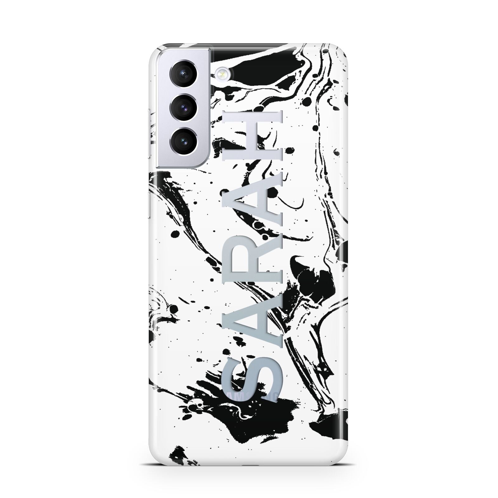 Personalised Clear Name Black Swirl Marble Custom Samsung S21 Plus Case