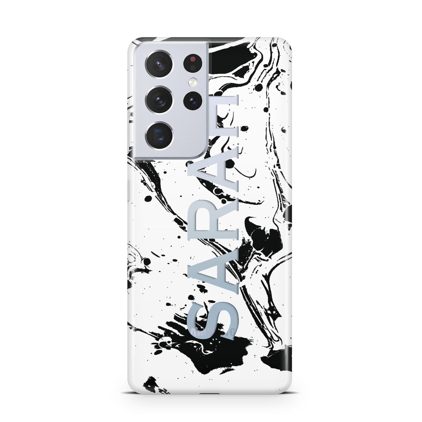 Personalised Clear Name Black Swirl Marble Custom Samsung S21 Ultra Case