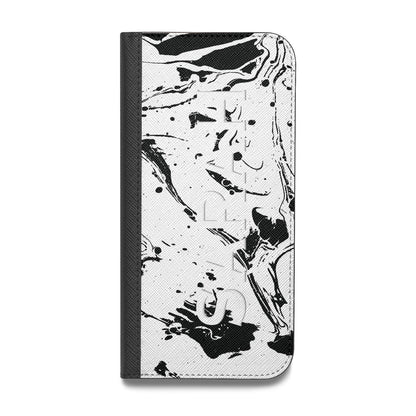 Personalised Clear Name Black Swirl Marble Custom Vegan Leather Flip Samsung Case