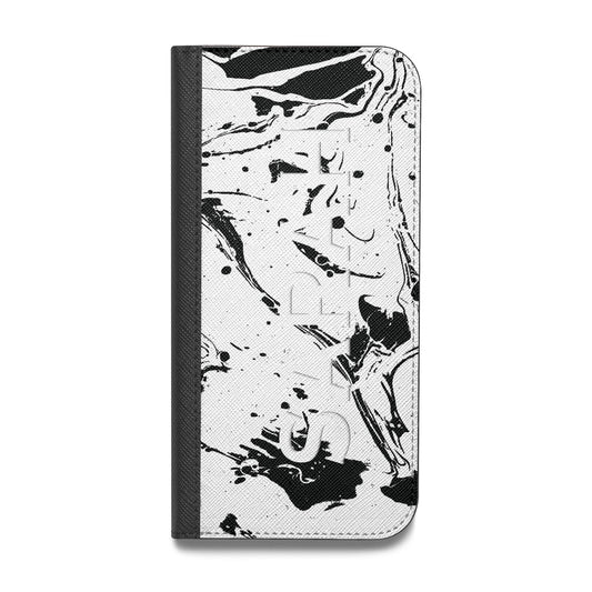 Personalised Clear Name Black Swirl Marble Custom Vegan Leather Flip Samsung Case