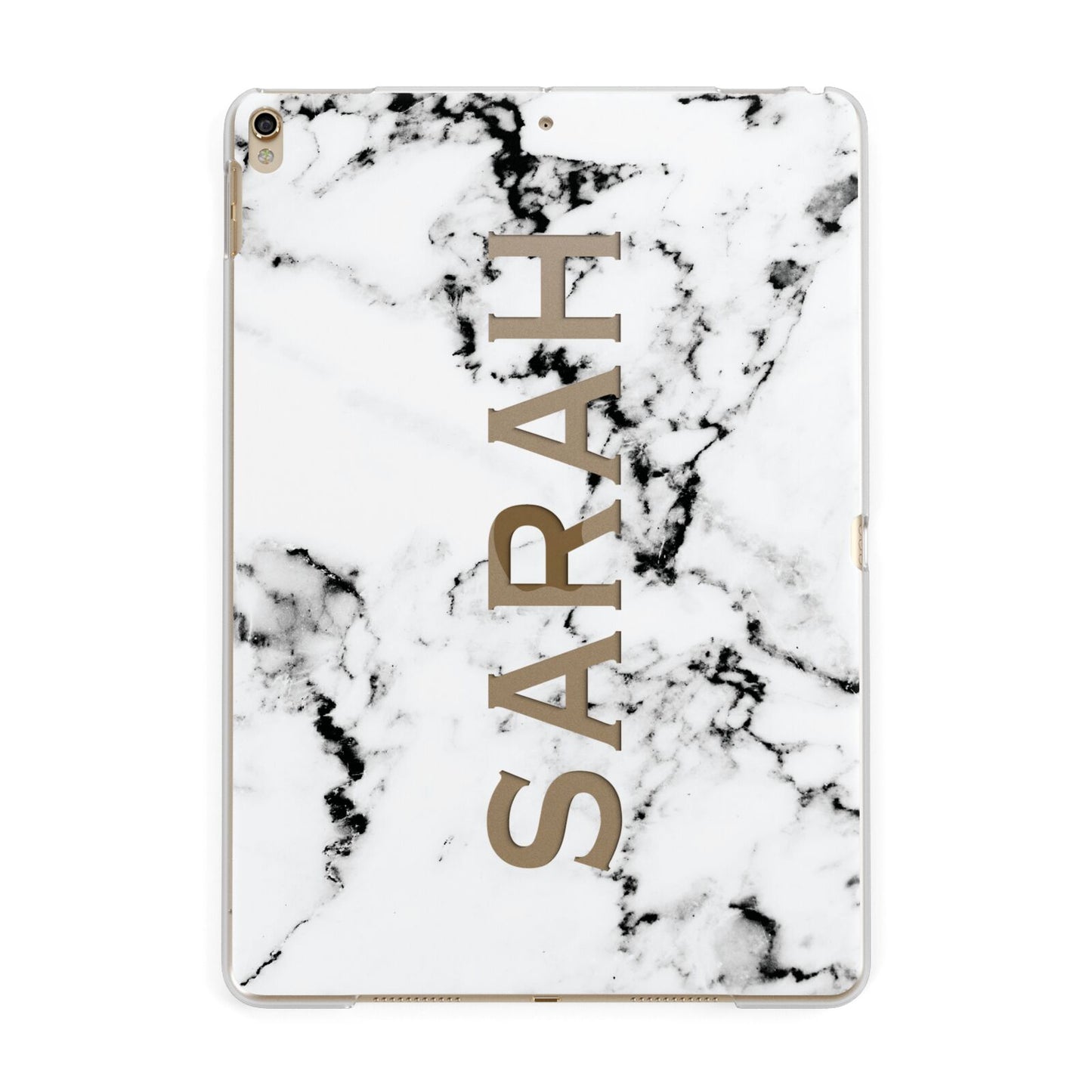 Personalised Clear Name Black White Marble Custom Apple iPad Gold Case