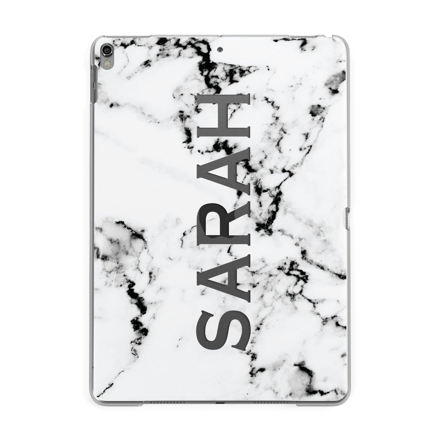 Personalised Clear Name Black White Marble Custom Apple iPad Grey Case