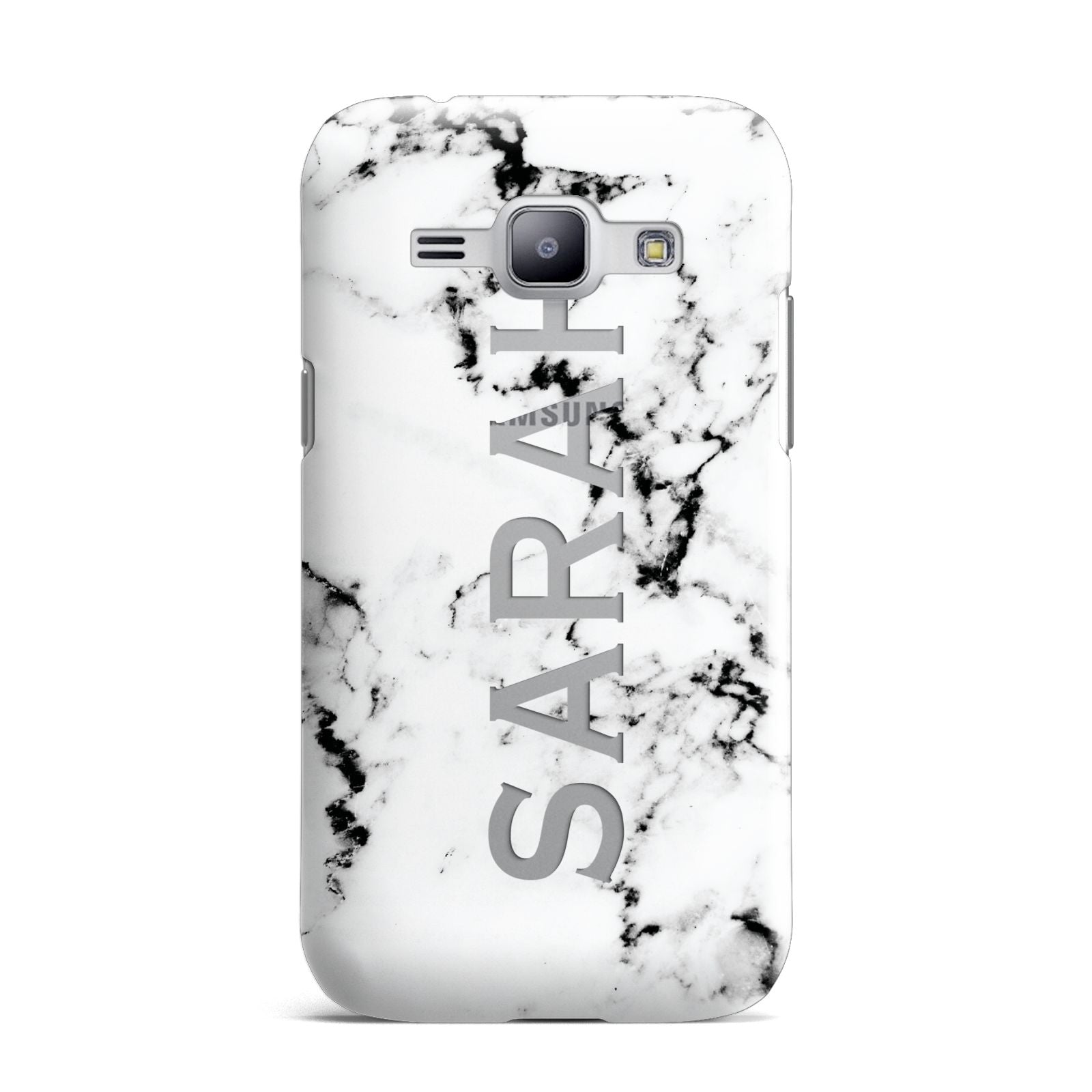 Personalised Clear Name Black White Marble Custom Samsung Galaxy J1 2015 Case