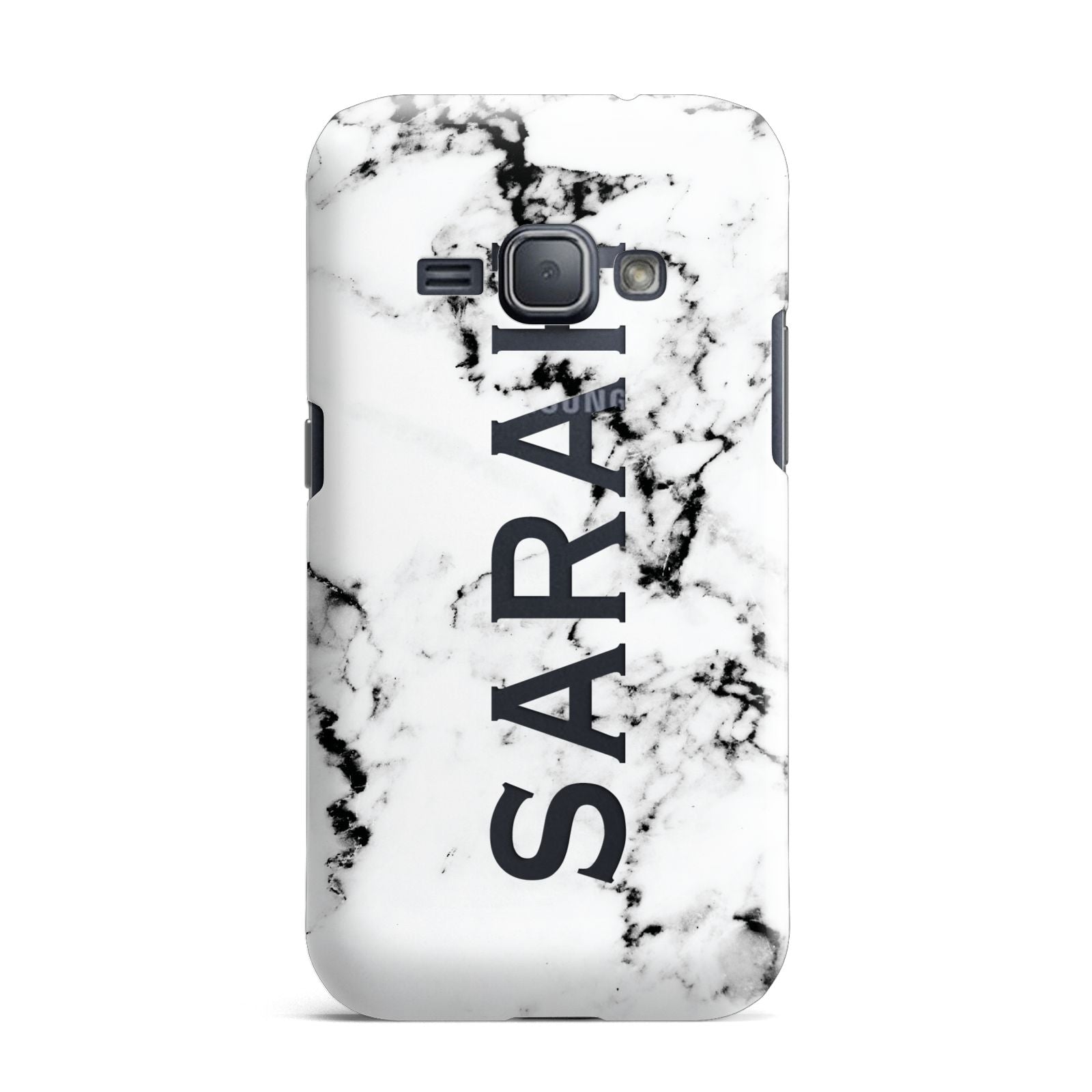 Personalised Clear Name Black White Marble Custom Samsung Galaxy J1 2016 Case