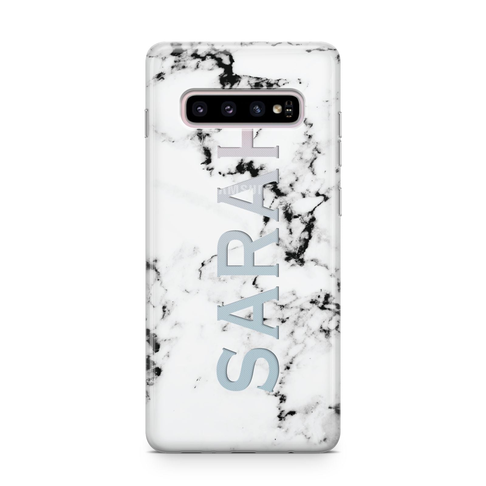 Personalised Clear Name Black White Marble Custom Samsung Galaxy S10 Plus Case