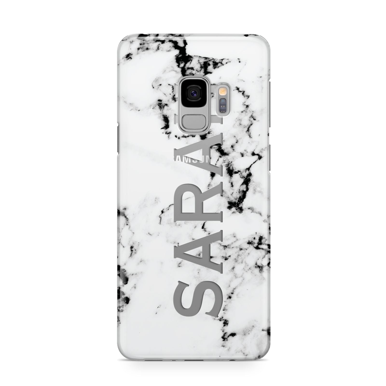 Personalised Clear Name Black White Marble Custom Samsung Galaxy S9 Case