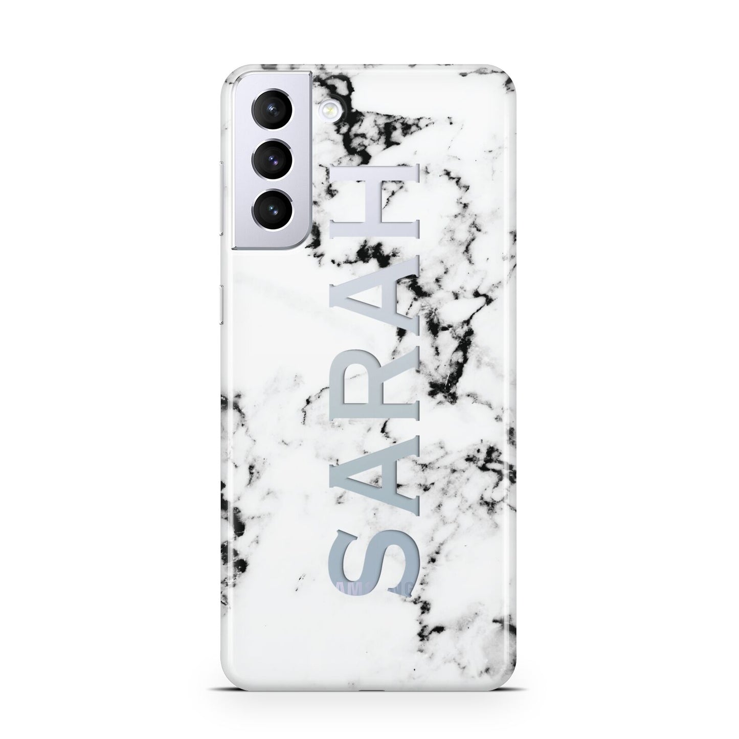 Personalised Clear Name Black White Marble Custom Samsung S21 Plus Phone Case
