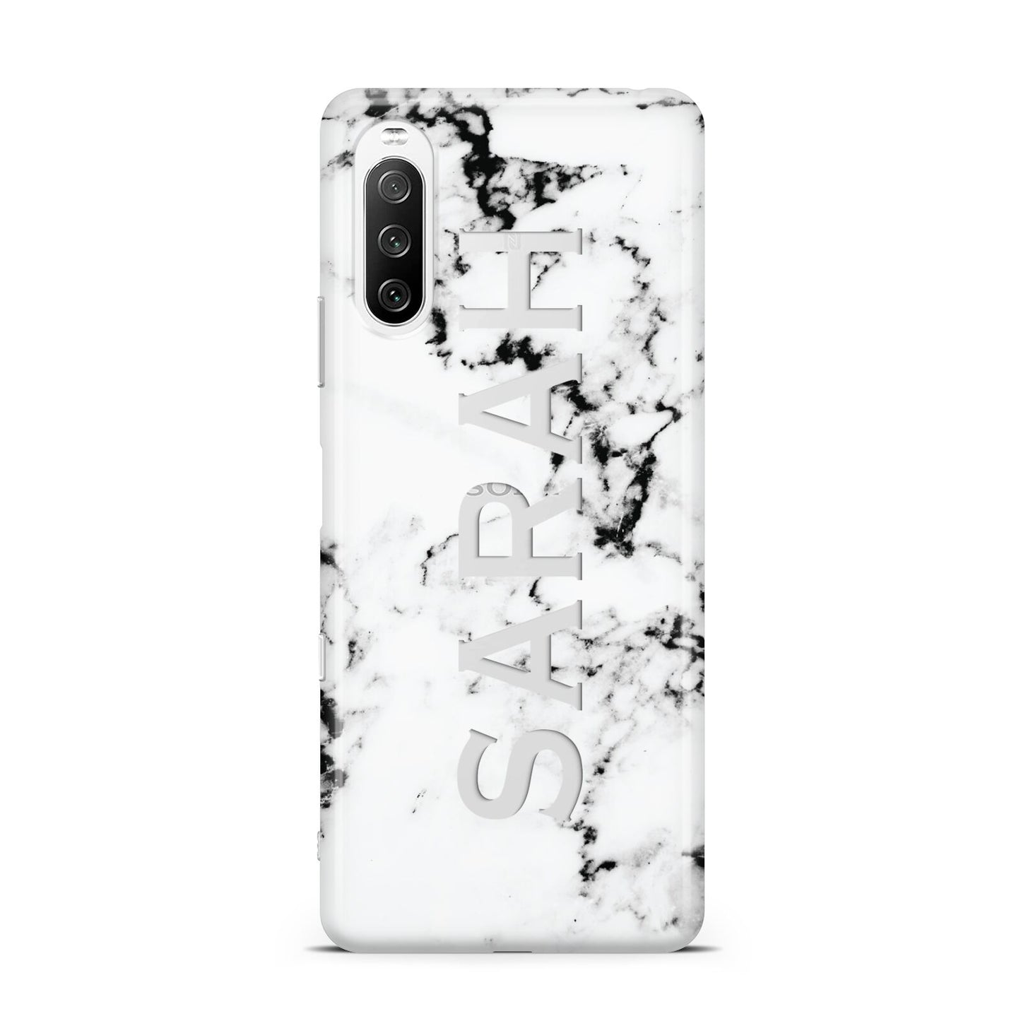 Personalised Clear Name Black White Marble Custom Sony Xperia 10 III Case