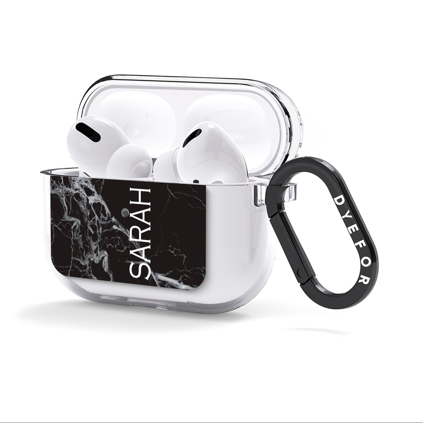Personalised Clear Name Cutout Black Marble Custom AirPods Clear Case 3rd Gen Side Image