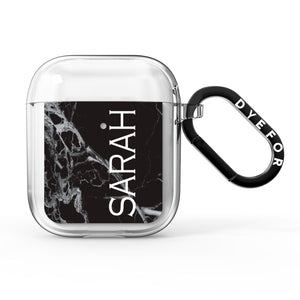 Personalised Clear Name Cutout Black Marble Custom AirPods Case