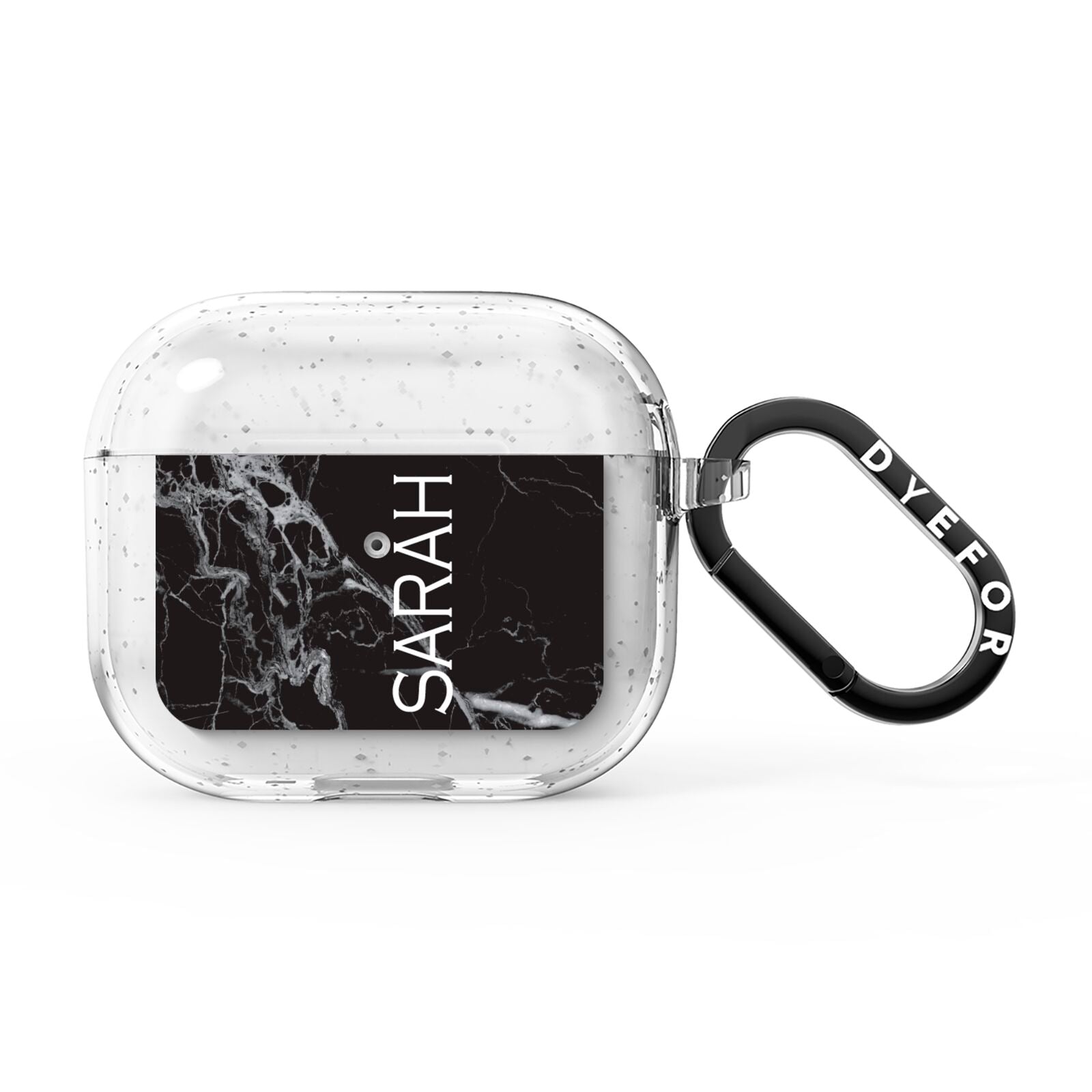 Personalised Clear Name Cutout Black Marble Custom AirPods Glitter Case 3rd Gen