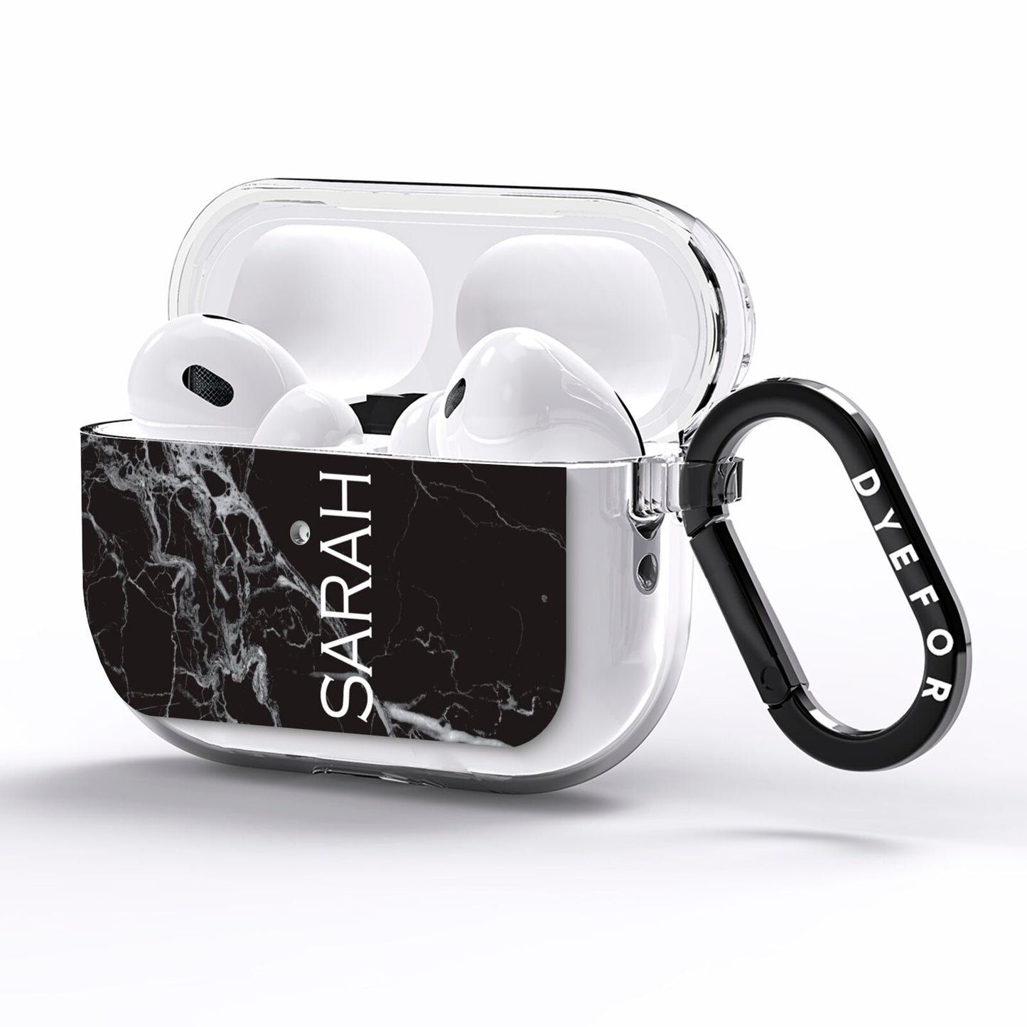 Personalised Clear Name Cutout Black Marble Custom AirPods Pro Clear Case Side Image