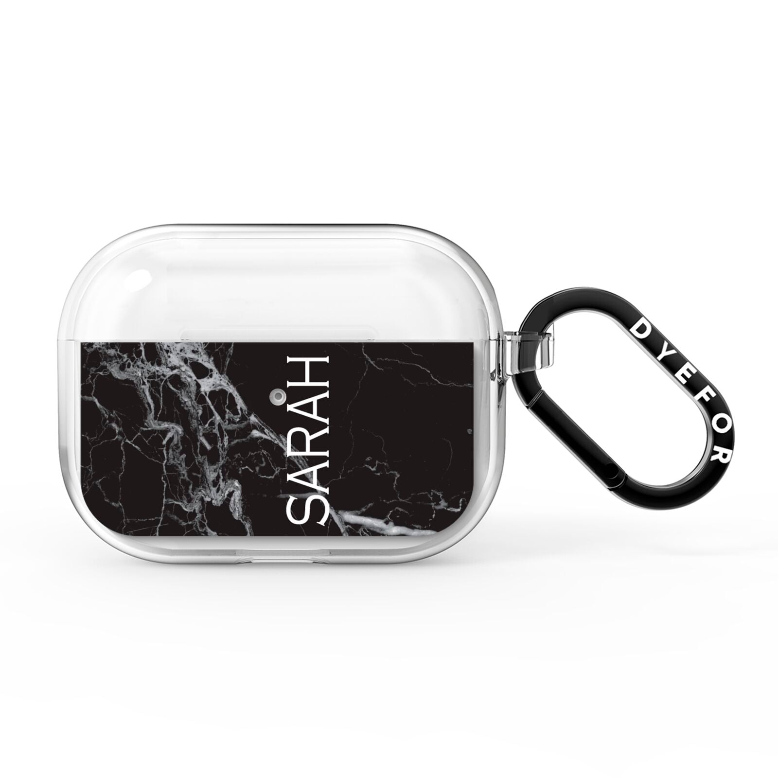 Personalised Clear Name Cutout Black Marble Custom AirPods Pro Clear Case