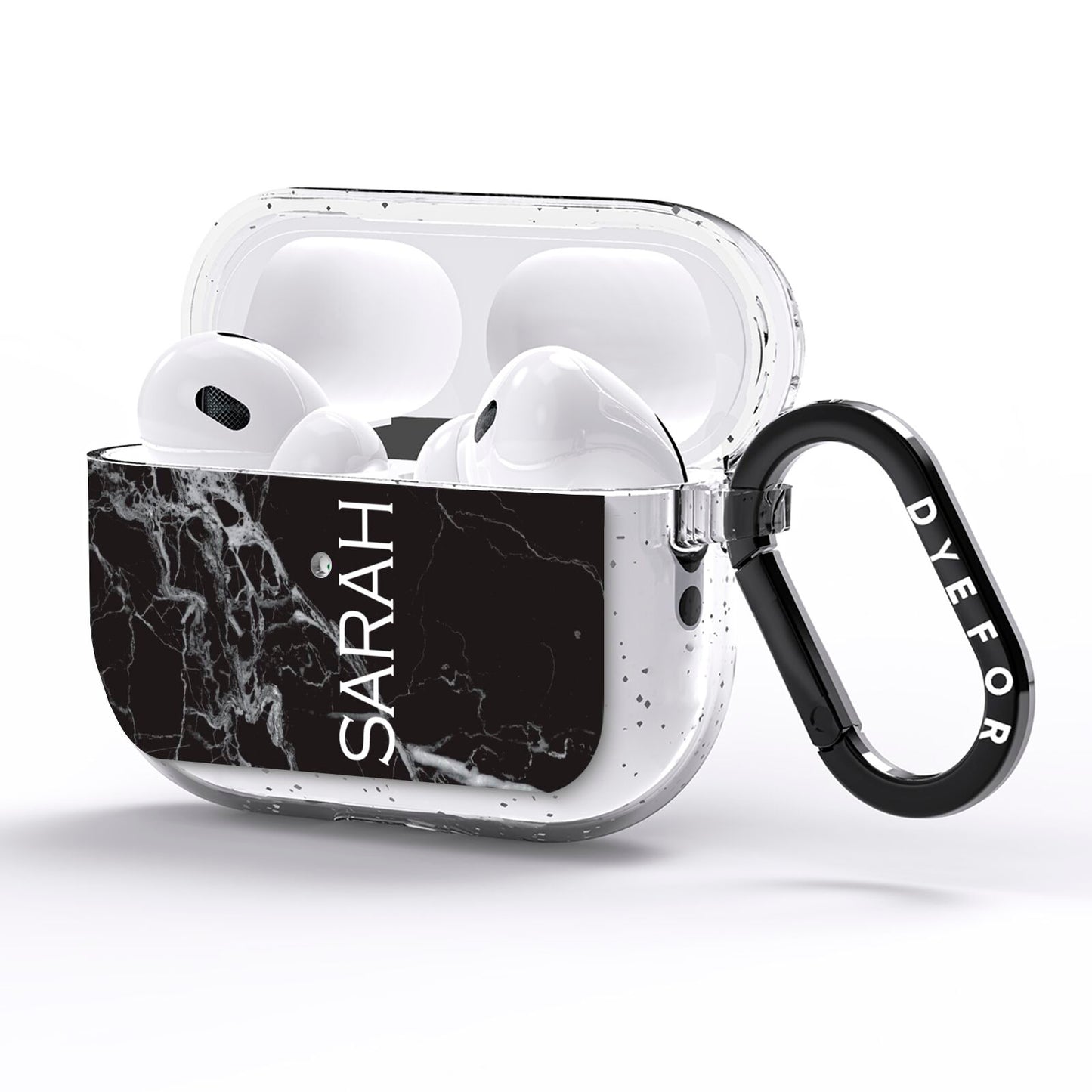 Personalised Clear Name Cutout Black Marble Custom AirPods Pro Glitter Case Side Image