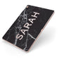 Personalised Clear Name Cutout Black Marble Custom Apple iPad Case on Rose Gold iPad Side View