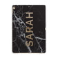 Personalised Clear Name Cutout Black Marble Custom Apple iPad Gold Case