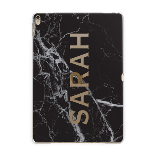 Personalised Clear Name Cutout Black Marble Custom Apple iPad Gold Case