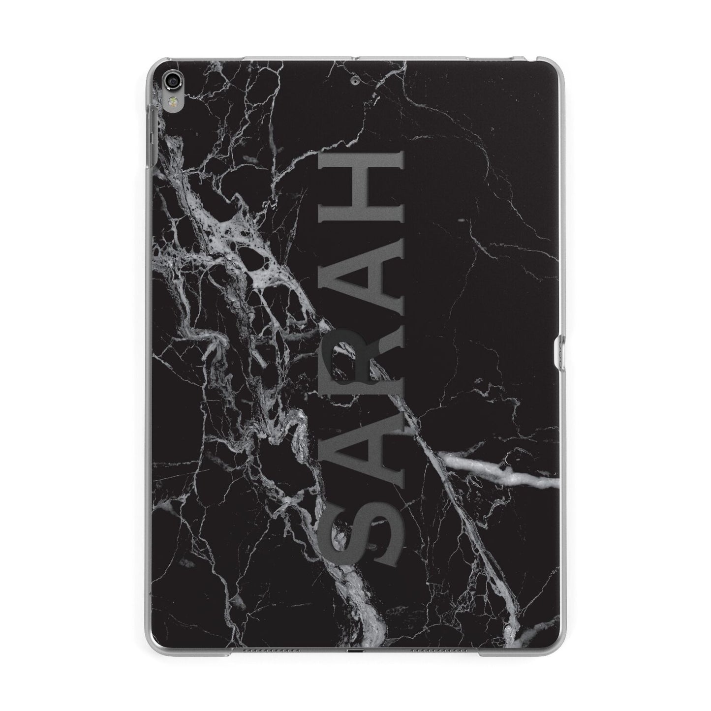 Personalised Clear Name Cutout Black Marble Custom Apple iPad Grey Case