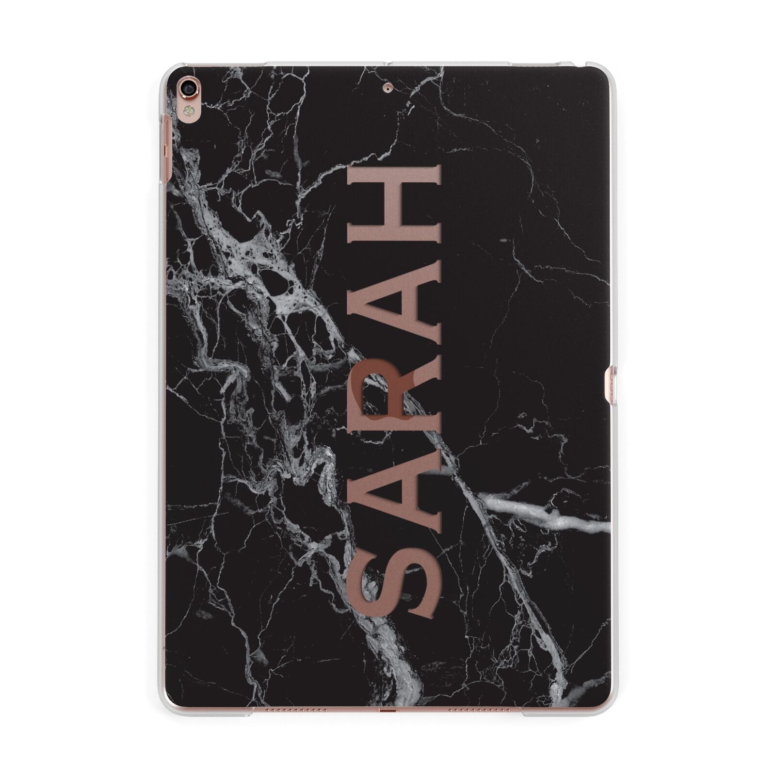 Personalised Clear Name Cutout Black Marble Custom Apple iPad Rose Gold Case