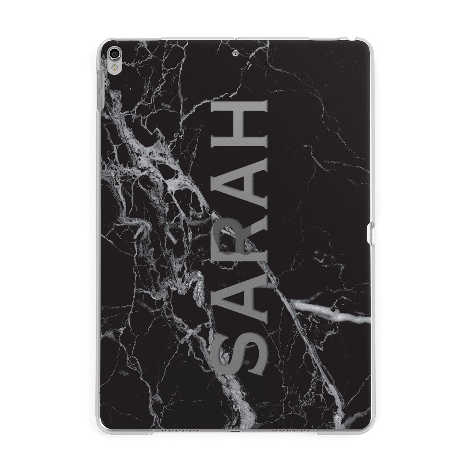 Personalised Clear Name Cutout Black Marble Custom Apple iPad Silver Case