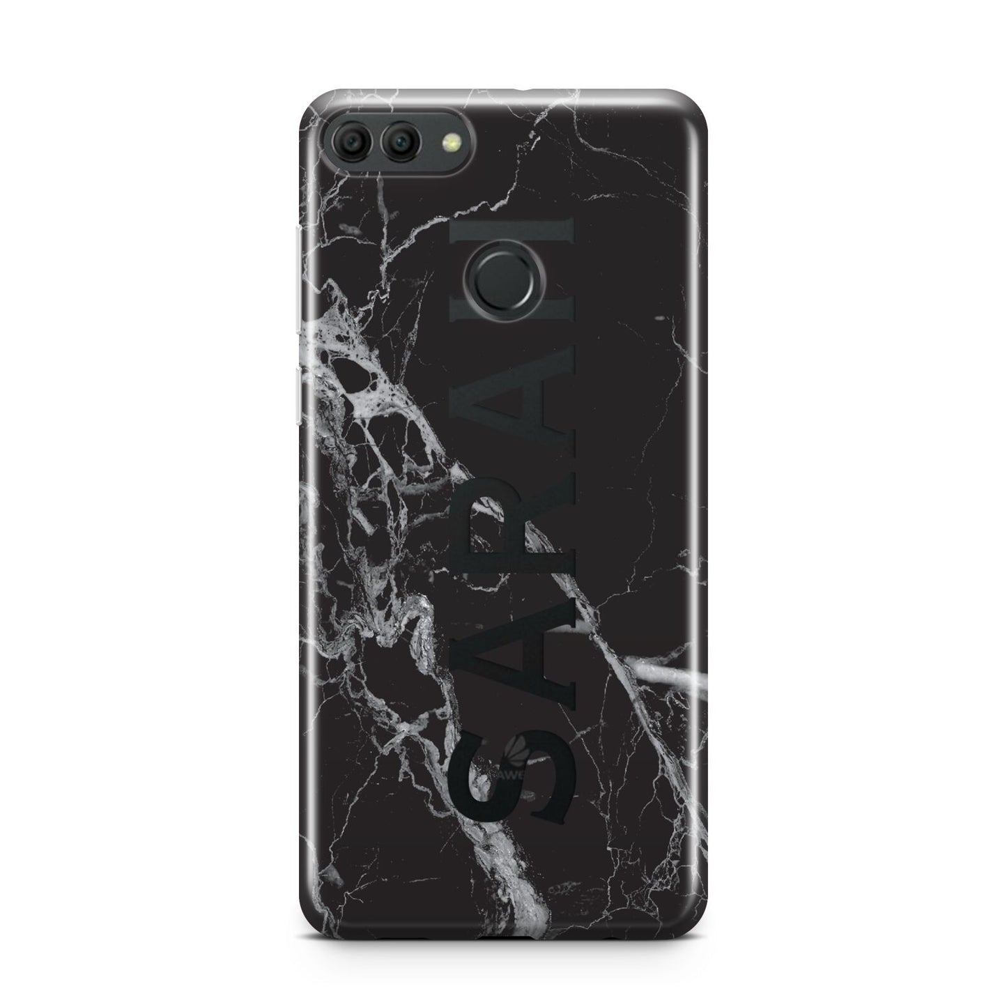 Personalised Clear Name Cutout Black Marble Custom Huawei Y9 2018