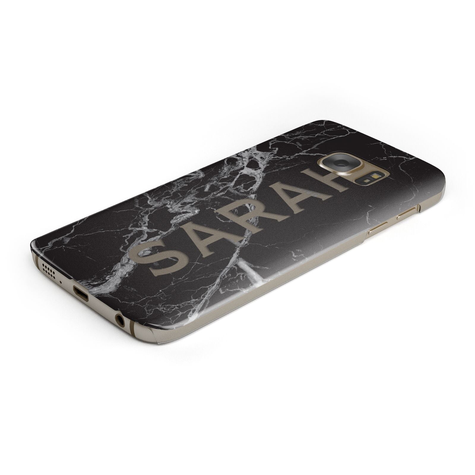 Personalised Clear Name Cutout Black Marble Custom Protective Samsung Galaxy Case Angled Image