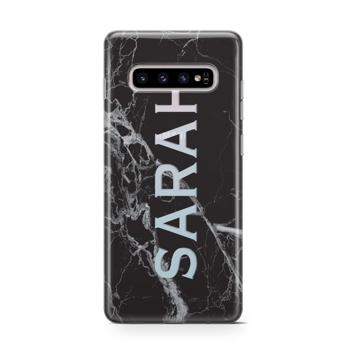 Personalised Clear Name Cutout Black Marble Custom Protective Samsung Galaxy Case