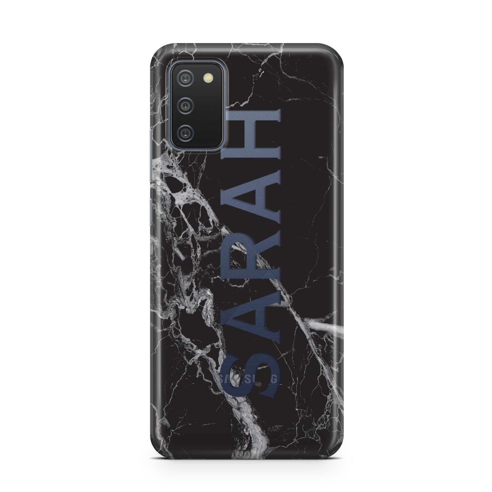 Personalised Clear Name Cutout Black Marble Custom Samsung A02s Case