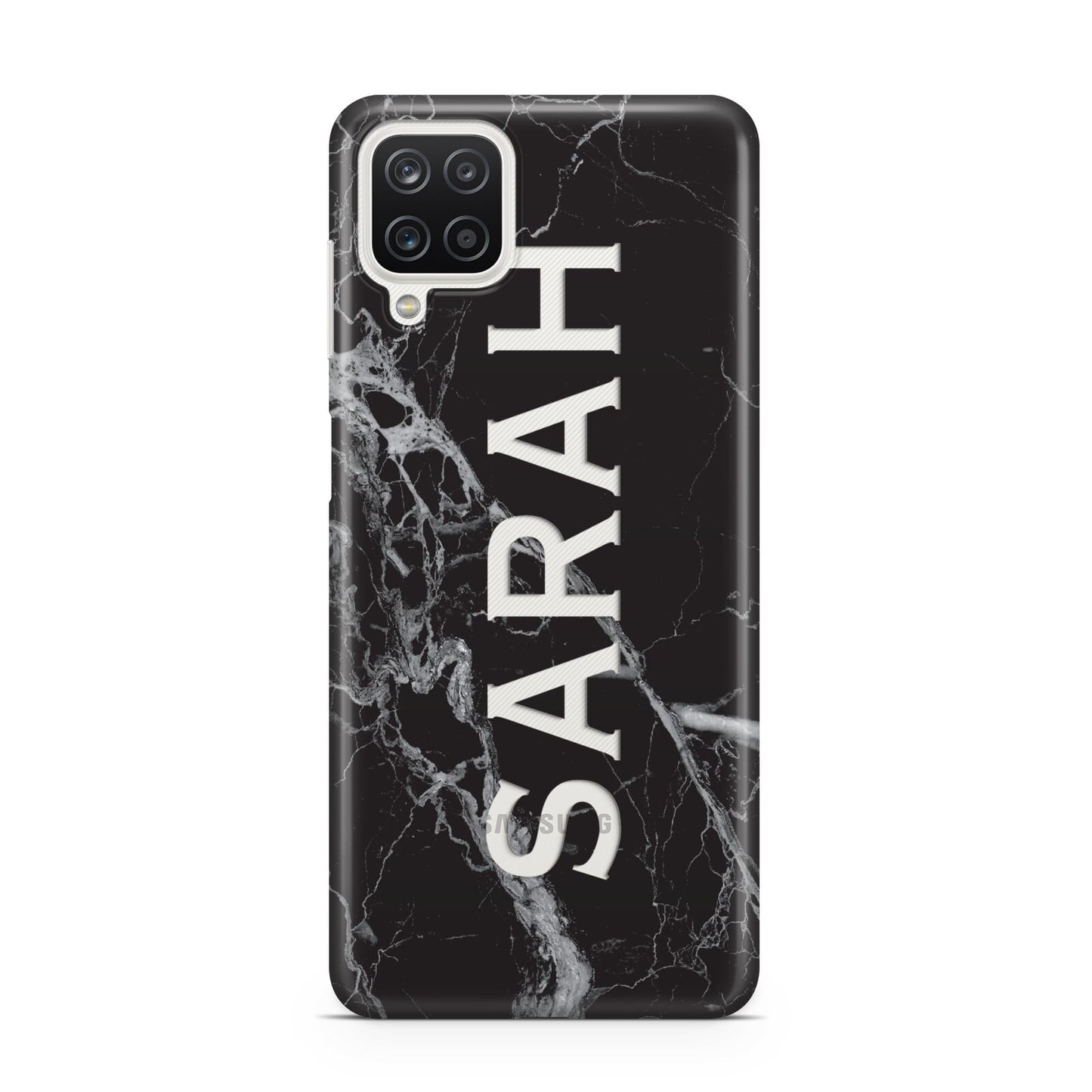 Personalised Clear Name Cutout Black Marble Custom Samsung A12 Case
