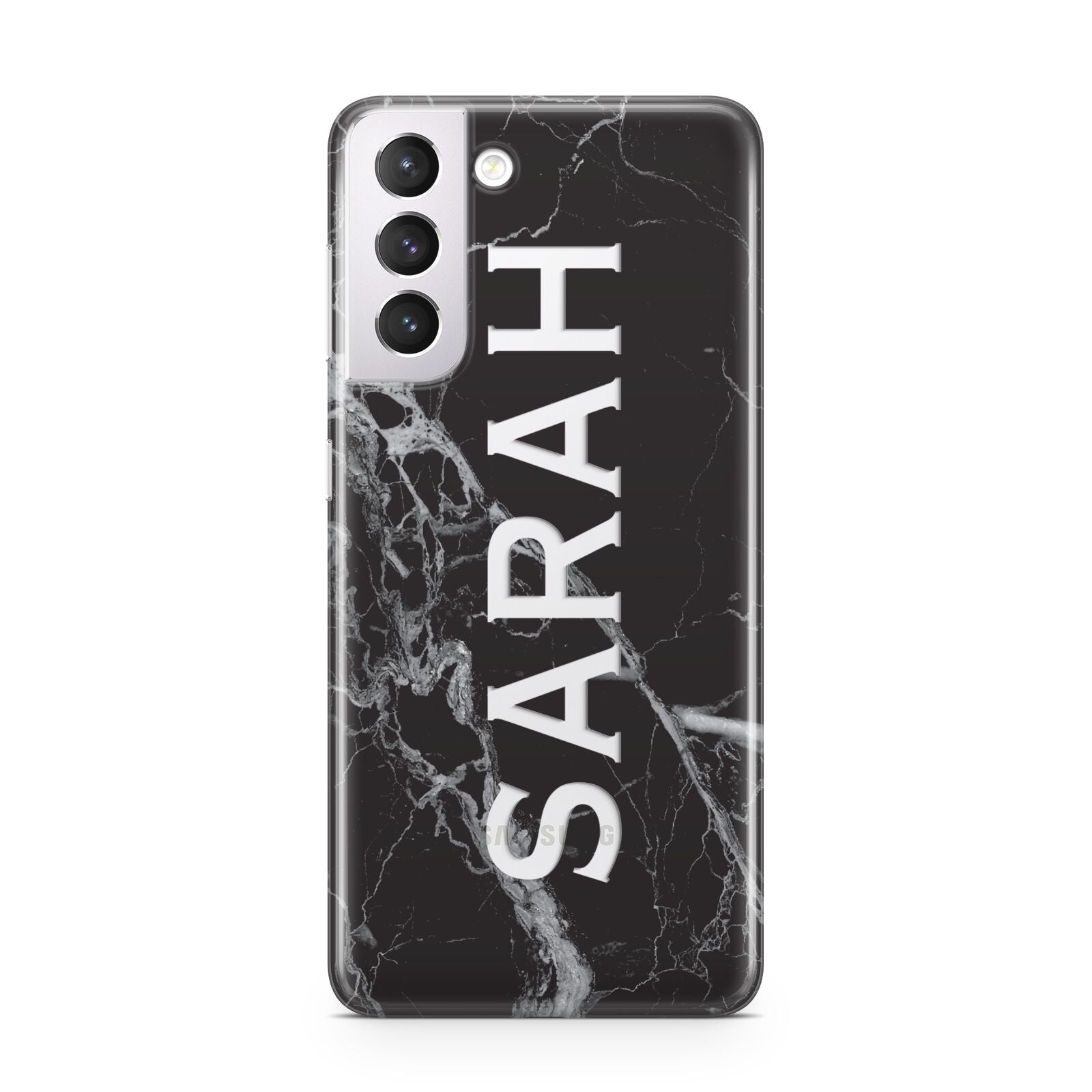 Personalised Clear Name Cutout Black Marble Custom Samsung S21 Case