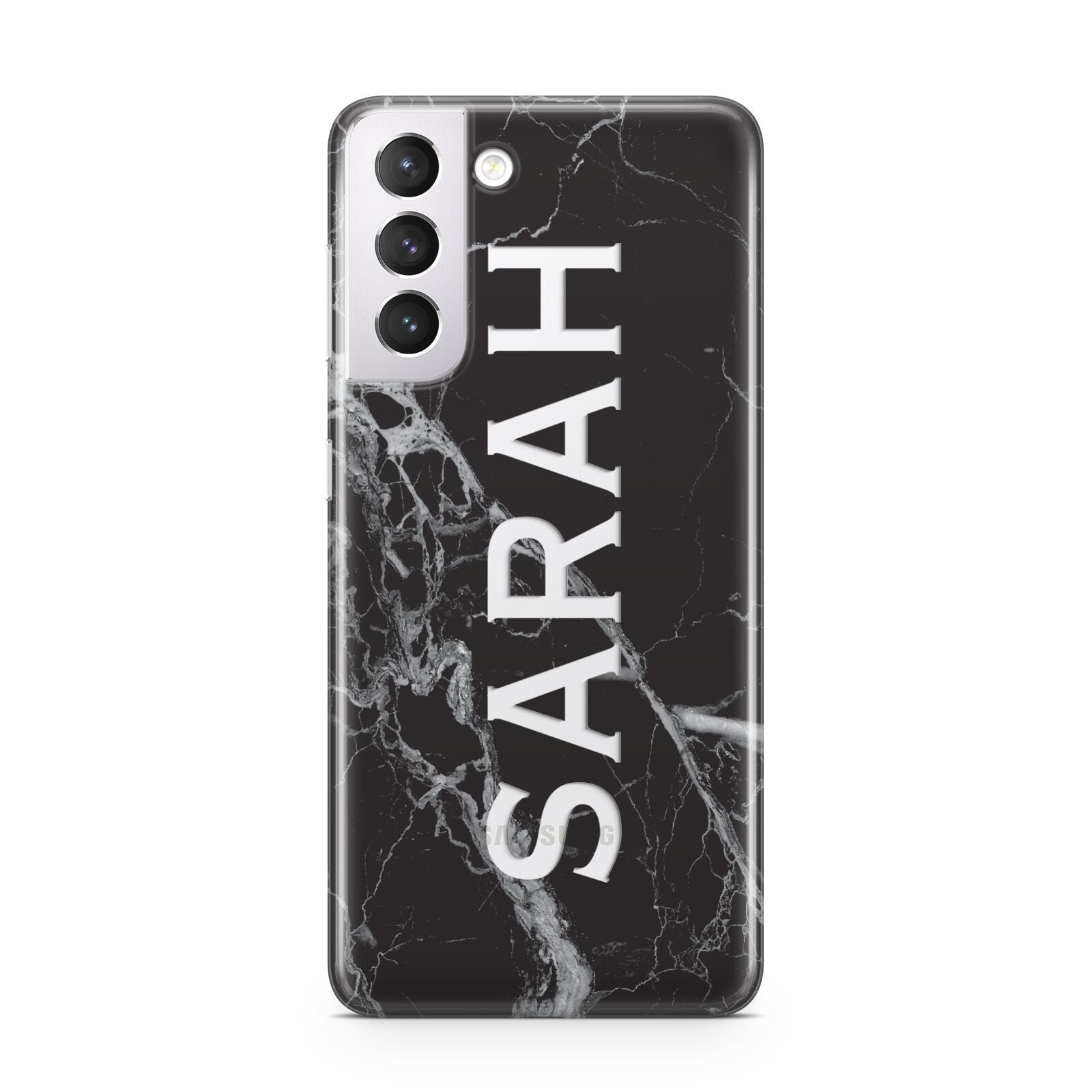 Personalised Clear Name Cutout Black Marble Custom Samsung S21 Case