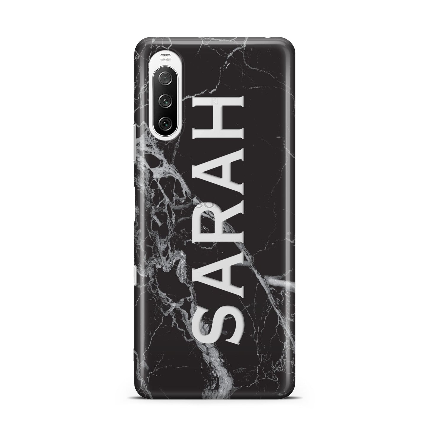 Personalised Clear Name Cutout Black Marble Custom Sony Xperia 10 III Case
